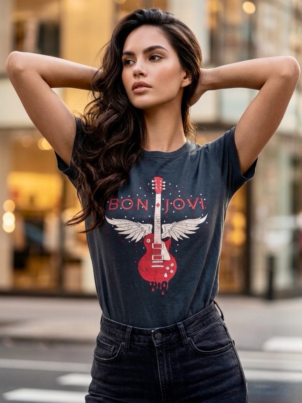Bon Jovi 2-SIDED Tee Shirt. Handmade w/crystals. Get your ROCK on! Women’s L